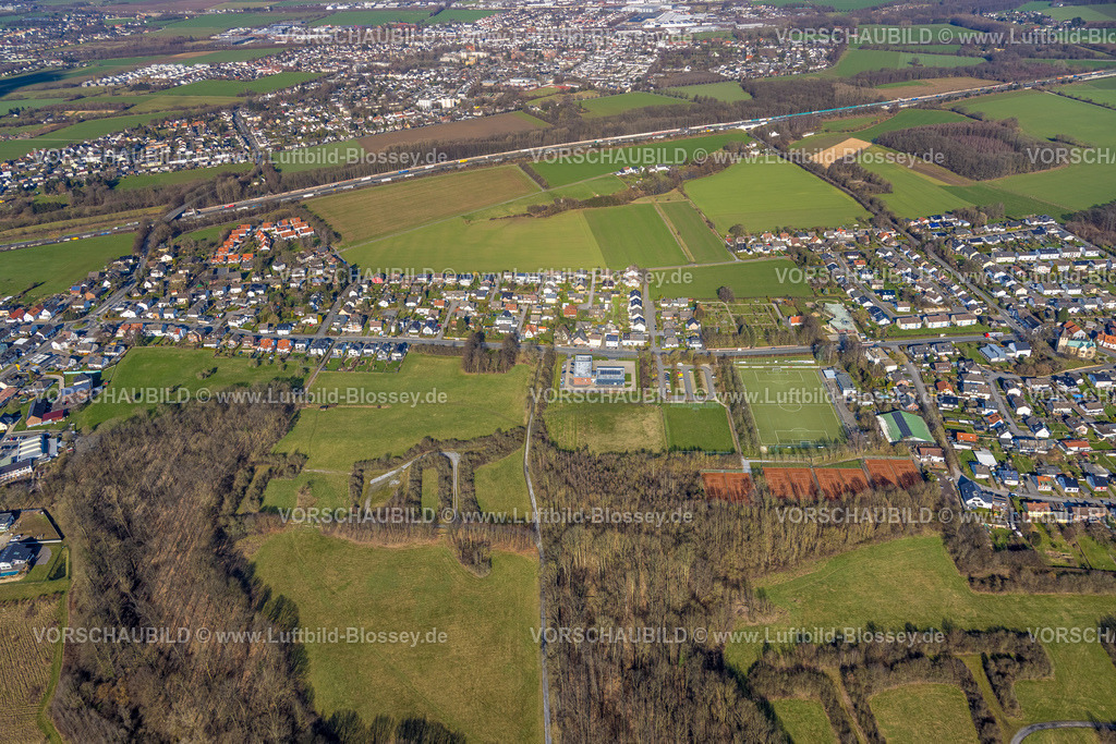Holzwickede230213751 | Luftbild, Haarstrang Sportanlage, Fußballplatz und Tennisanlage, Feuerwache Süd, Evangelischer Friedhof Opherdicke, Hengsen, Holzwickede, Ruhrgebiet, Nordrhein-Westfalen, Deutschland
