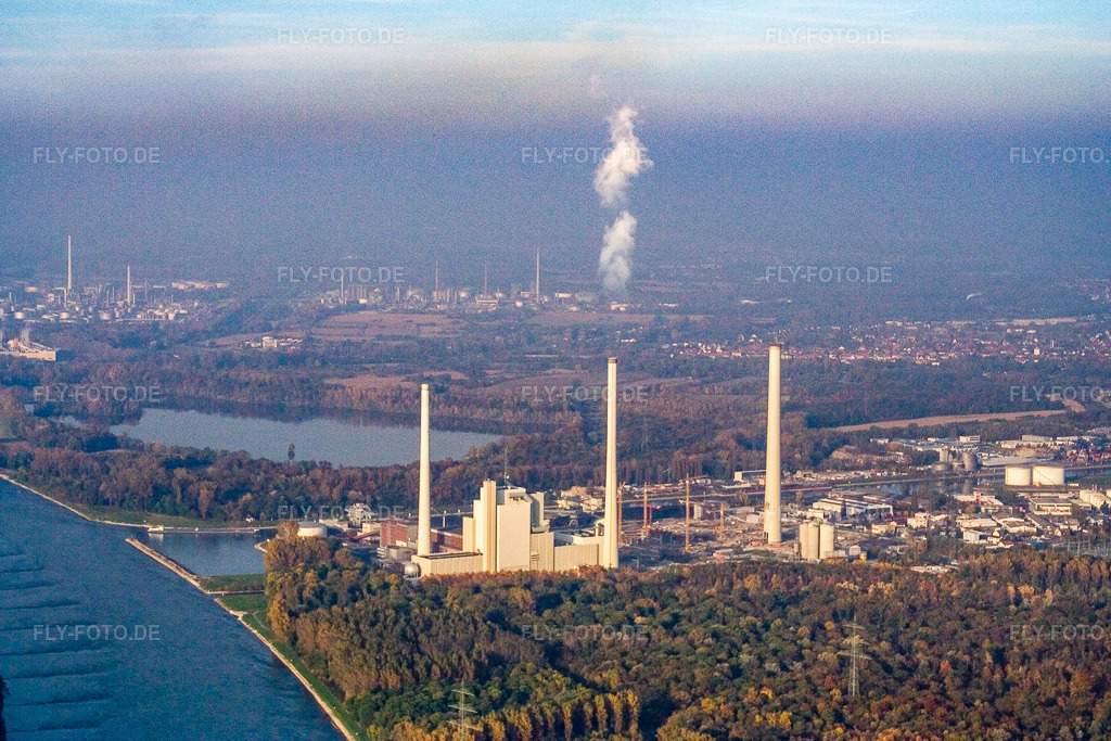 Luftbild: EnBW Kraftwerk von Süden im Ortsteil Daxlanden in Karlsruhe im Bundesland Baden-Württemberg in Deutschland. Foto: IMG_14120.jpg vom 11.10.2008 durch Werner Riehm/FLY-FOTO.de