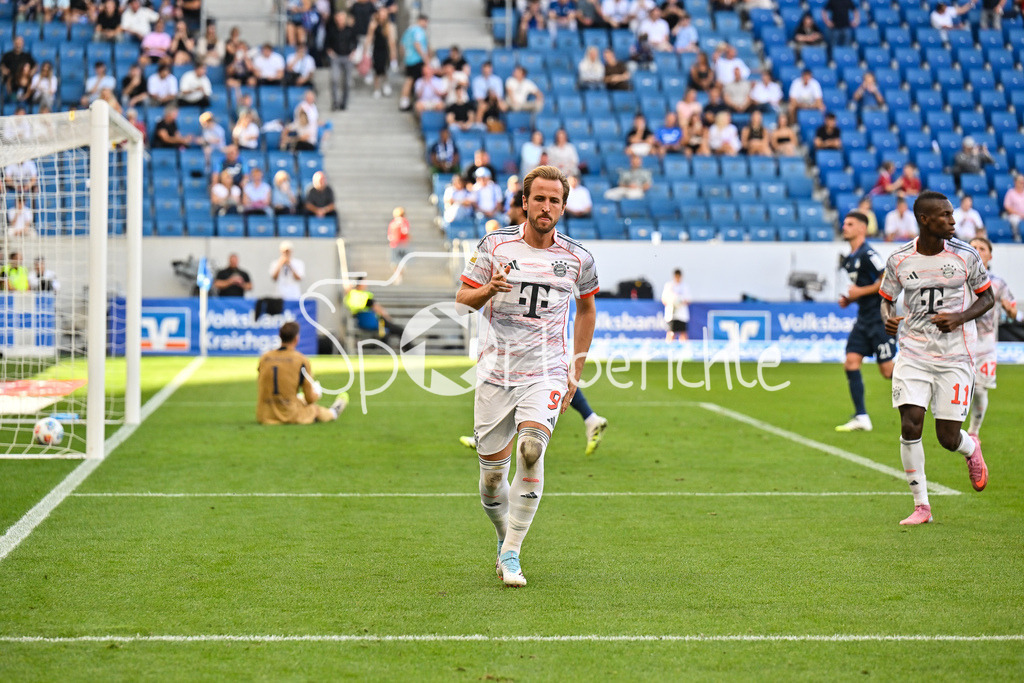 TSG 1899 Hoffenheim - FC Bayern München | Jubel der Bayern nach dem Treffer zum 0-2 durch Harry KANE (FC Bayern Muenchen 9) / Elfmeter / Tor / Torschuetze / Freude / Happy / Bundesliga: TSG 1899 Hoffenheim - FC Bayern München; PreZero-Arena am 20.09.2025 / DFL REGULATIONS PROHIBIT ANY USE OF PHOTOGRAPHS AS IMAGE SEQUENCES AND/OR QUASI-VIDEO