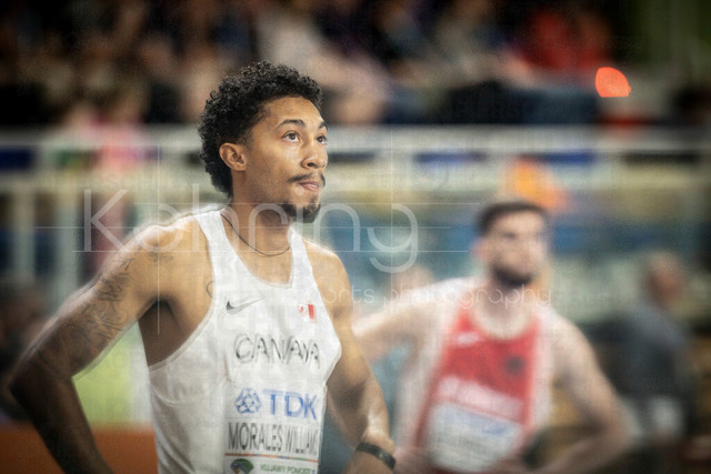 World Athletics Indoor Championships Kujawy Pomorze 26, 20.03.2026 | TORUN, POLAND - MARCH 20:  Christopher MORALES WILLIAMS (CAN) partially photographed through a glass before the men's 400m preliminary round during the World Athletics Indoor Championships Kujawy Pomorze 26 on day 1 / session 1 at Kujawsko-Pomorska Arena Torun on March 20, 2026 in Torun, Poland. 