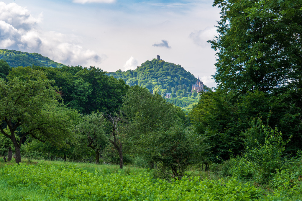 Siebengebirge mit Drachenfels und Schloss Drachenburg  | Blick auf das Siebengebirge mit Drachenfels und Schloss Drachenburg von Oberdollendorf aus. - Realisiert mit Pictrs.com