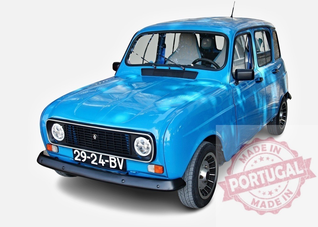 Classic blue Renault 4 car on white background | Retro Renault 4 automobile presenting vintage design and old car culture - Realized with Pictrs.com