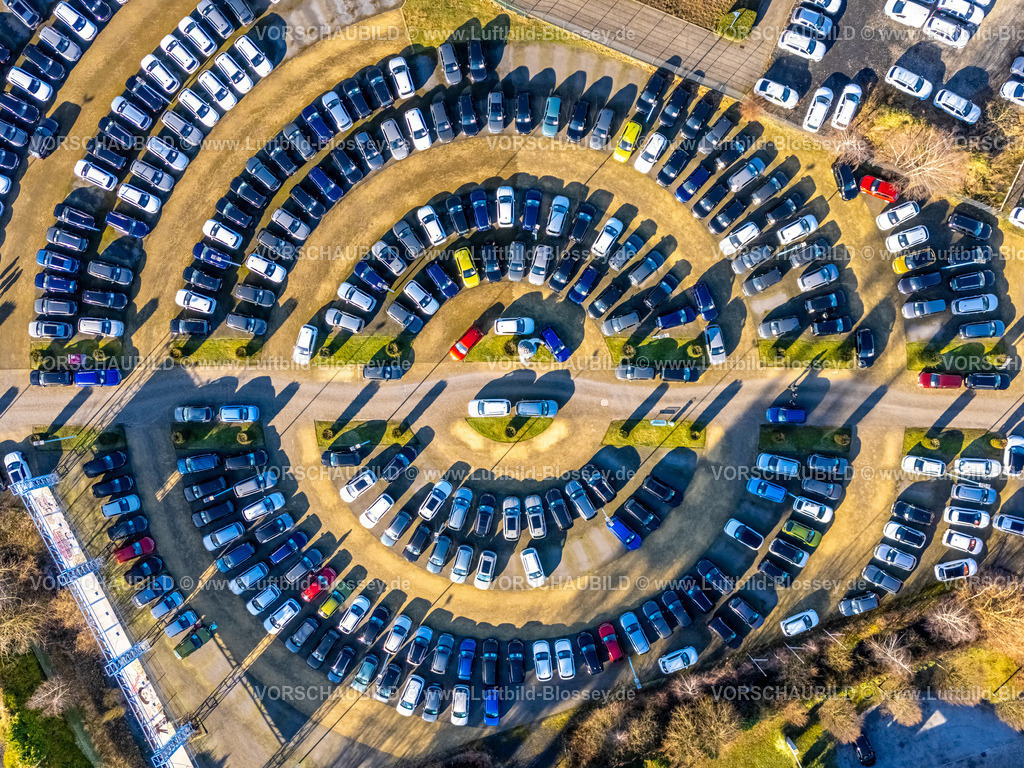 Hamm2502600004-HDR | Luftbild, Autohandel Potthoff, Autos stehen im Kreis, Gebrauchtwagen, Leasingfahrzeuge, Automeile, Bockum-Hövel, Hamm, Ruhrgebiet, Nordrhein-Westfalen, Deutschland