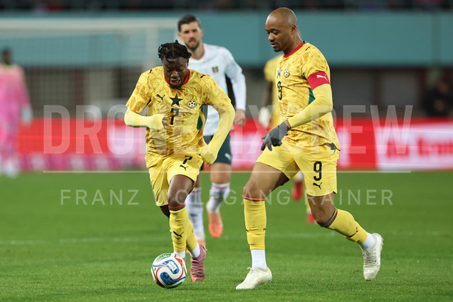 Austria vs Ghana – International Football Match    | VIENNA, AUSTRIA, 27.MAR.26 - SOCCER - OEFB international test match, Austria vs Ghana. The image shows Fatawu Issahaku (Ghana) and Jordan Ayew (Ghana).