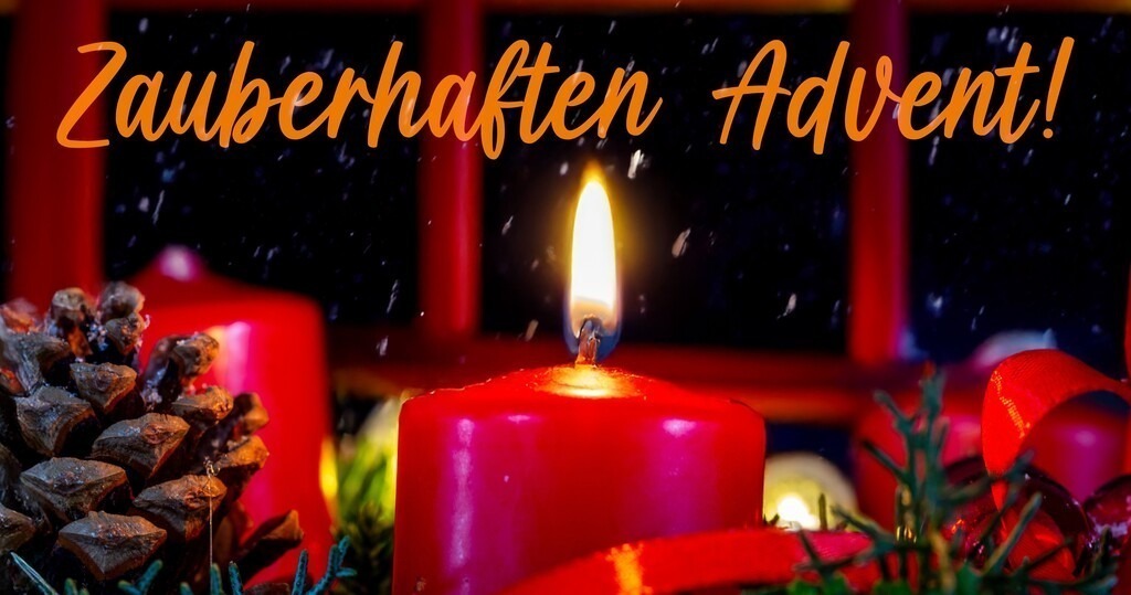 Zauberhaften Advent: Adventsgrüße für Facebook im empfohlenen Format 1,91:1 | Adventsgrüße: Adventskranz mit Schriftzug ZAUBERHAFTEN ADVENT im Hintergrund - Realisiert mit Pictrs.com