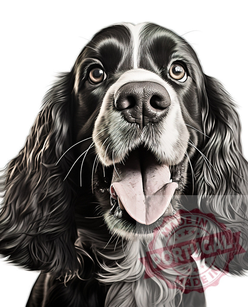 Happy cocker spaniel dog panting with tongue out | Professional artful dog portraits Cheerful cocker spaniel dog looking up with an open mouth and hanging tongue - Realized with Pictrs.com