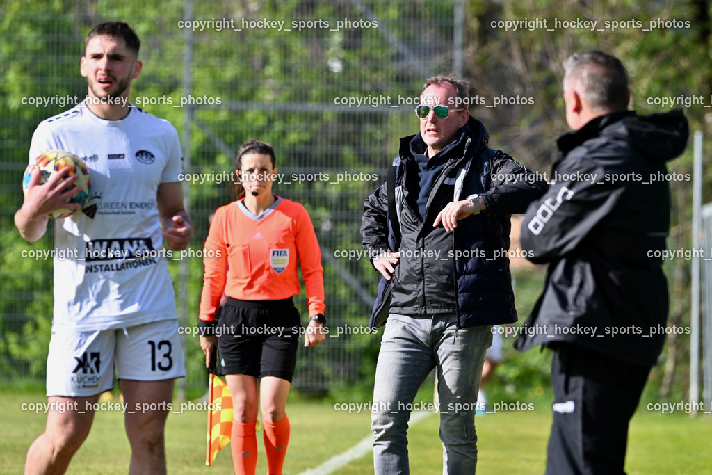 ASK Klagenfurt vs. SK Vorwärts Steyr 21.4.2024 | #13 Kyrylo Romaniuk ASK Klagenfurt, Lena Hirtl Referee, Headcoach ASK Klagenfurt Dietmar Thuller, ASK Klagenfurt vs. SK Vorwärts Steyr 21.4.2024, ASK Klagenfurt vs. SK Vorwärts Steyr am 21.04.2024 in Klagenfurt (ASK Sportzentrum Fischl), Austria, (Photo by Bernd Stefan)
