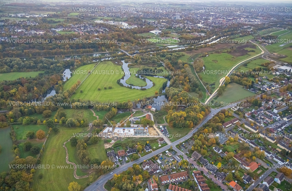 Hamm221011795 | Luftbild, Baustelle und Neubau, Schlossmühle am Mühlengraben und Mühlenteich, Heessen, Hamm, Ruhrgebiet, Nordrhein-Westfalen, Deutschland