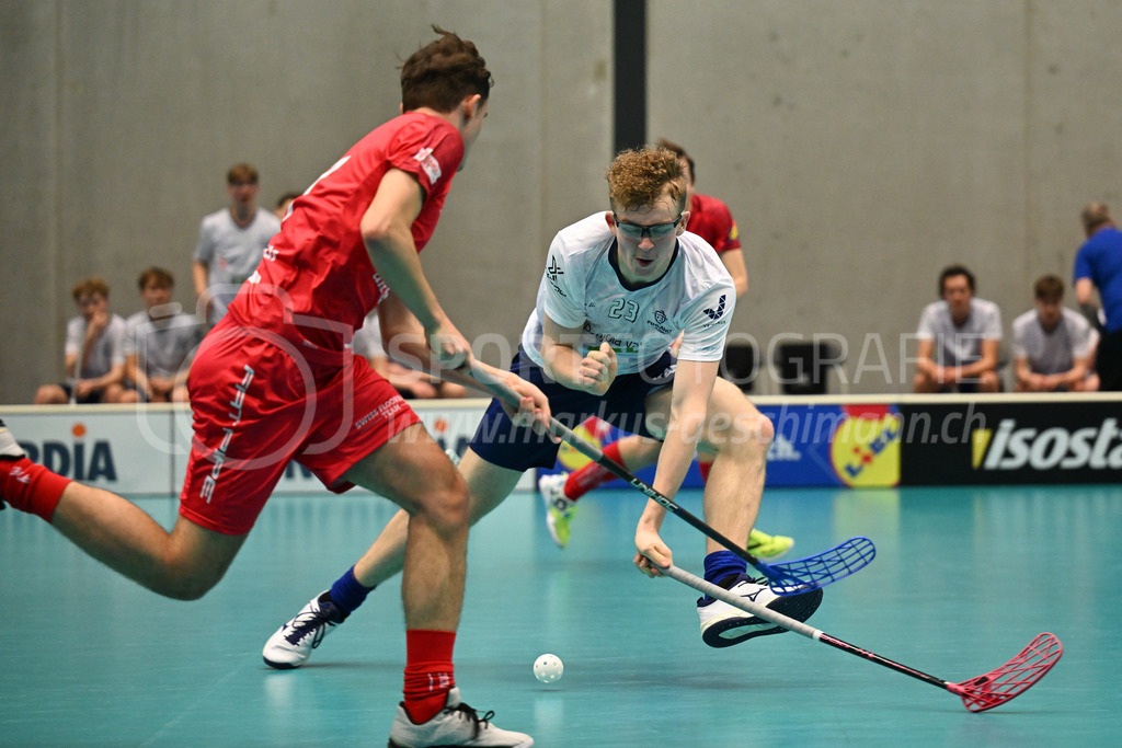 Switzerland B U19 vs Finland U19 - 2. February 2024 | Switzerland B U19 vs Finland U19
U19 Men International Matches in Switzerland
GoEasy Arena, Siggenthal Station
Finland defender #23 Jami Markkanen.
Credit: Markus Aeschimann | <a href="https://www.markus-aeschimann.ch">Sportfotografie Markus Aeschimann</a> | <a href="https://www.instagram.com/sportfotografie.aeschimann">@sportfotografie.aeschimann</a> - Realisiert mit Pictrs.com