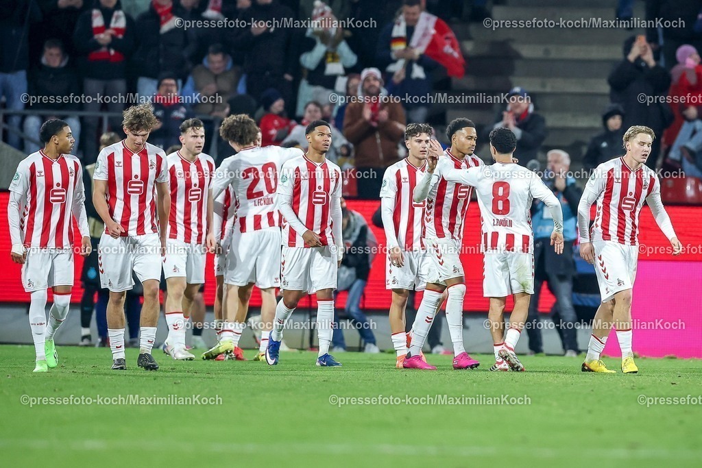 1FC04022601086 | 04.02.2026, Fußball, UEFA Youth League, U19 1. FC Köln - Inter Mailand, Sechzehntelfinale, RheinEnergie-STADION, Saison 2025 2026: Torjubel nach dem Tor zum 1:1 durch Torschütze Fynn Schenten (U19 FC Köln #09)    DFB regulations prohibit any use of photographs as image sequences and or quasi-video.