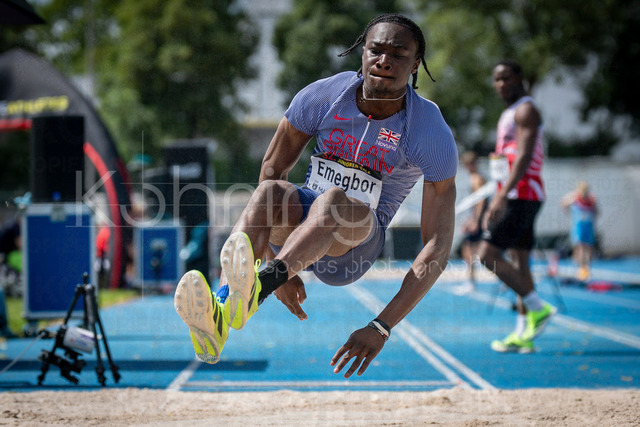 Juniorengala 2026; Mannheim, 14.06.2026 | MANNHEIM, GERMANY - JUNE 14, 2026 : Daniel Emegbor (GBR/Great Britain &amp; N.I.) competing in the men’s U20 long jump during the Juniorengala 2026 at Michael-Hoffmann-Stadion on June 14, 2026 in Mannheim, Germany.