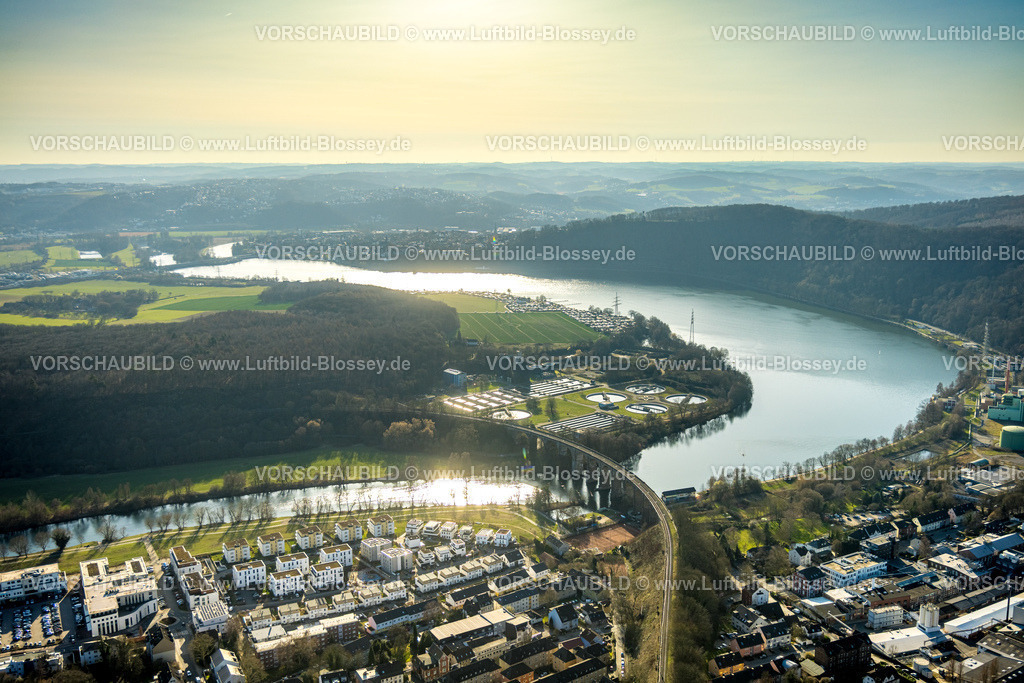 Herdecke260304477 | Luftbild, Blick über den Harkortsee nach Wetter mit Ruhrviadukt Herdecke, Ruhrverband Kläranlage Hagen, Wald Ardeygebirge, Herdecke, Ruhrgebiet, Nordrhein-Westfalen, Deutschland