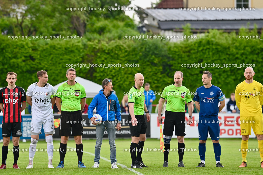 ESV Admira vs. ATUS Velden 20.5.2023 | #13 Nico Leo Winkler, #92 Patrick Gailer, Leitner Christof, Lap Jan,  Nagele Robert Patrick, Referees, KuP Küchenstudio Martin Klammer, #15 Manuel Wallner, #31 Alexander Kofler