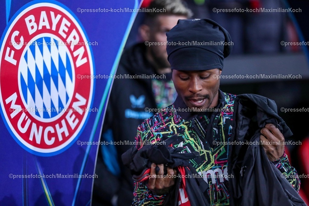 UCL11032502232 | 11.03.2025, Fußball, UEFA Champions League, Bayer 04 Leverkusen - FC Bayern München, Achtelfinale Rückspiel, BayArena, Saison 2024 2025: Nathan Tella (Bayer04 Leverkusen #19)DFB regulations prohibit any use of photographs as image sequences and or quasi-video.