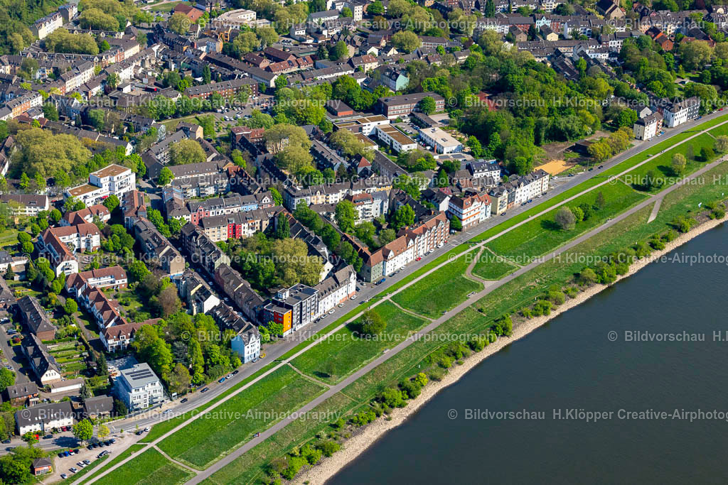 Luftbilder Duisburg -0578 | Luftaufnahme Uferverlauf entlang des Rheindeich Laar an der Deichstraße in Duisburg im Bundesland Nordrhein-Westfalen - Realisiert mit Pictrs.com