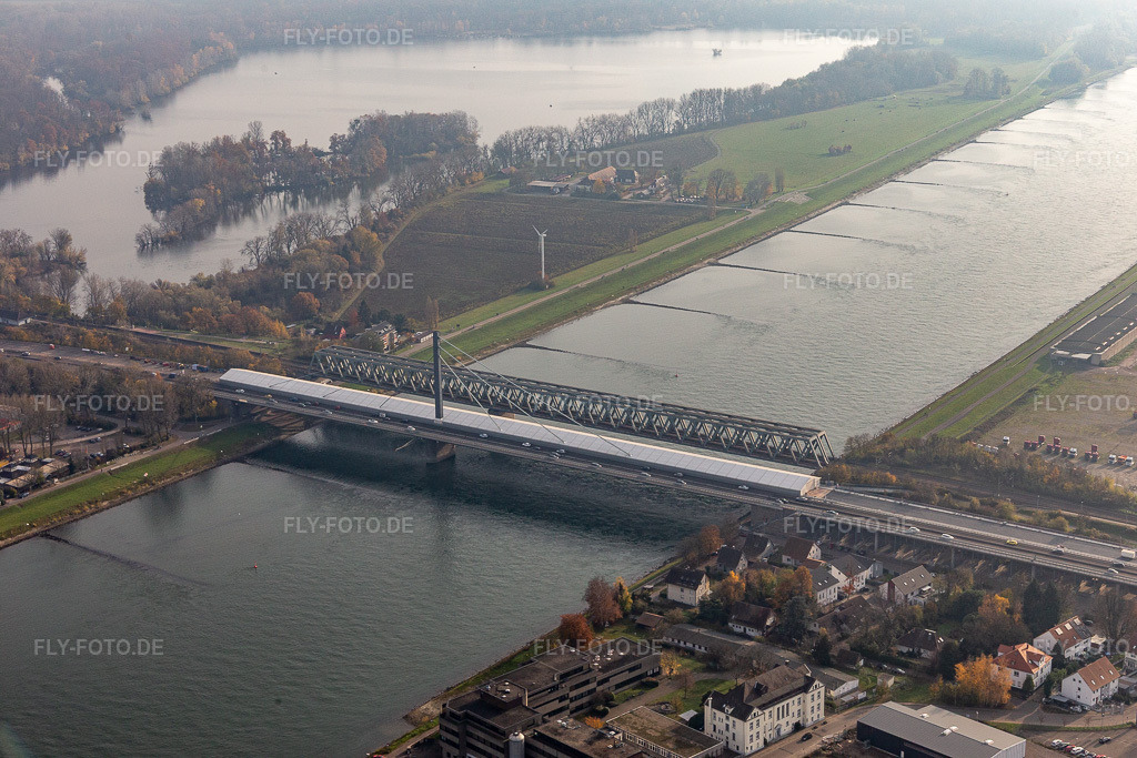 Luftbild: Baustelle der Rheinbrücke B10 in Wörth am Rhein im Bundesland Rheinland-Pfalz in Deutschland. Foto: IMG_119820.jpg vom 24.11.2019 durch Werner Riehm/FLY-FOTO.de