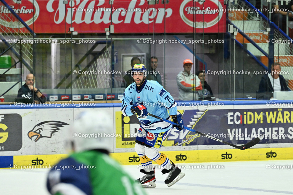 EC iDM Wärmepumpen VSV vs. KHL Sisak | #71 Steven Strong EC VSV, EC iDM Wärmepumpen VSV vs. KHL Sisak, EC iDM Wärmepumpen VSV vs. KHL Sisak am 02.09.2025 in Villach (Stadthalle Villach), Austria, (Photo by Bernd Stefan)