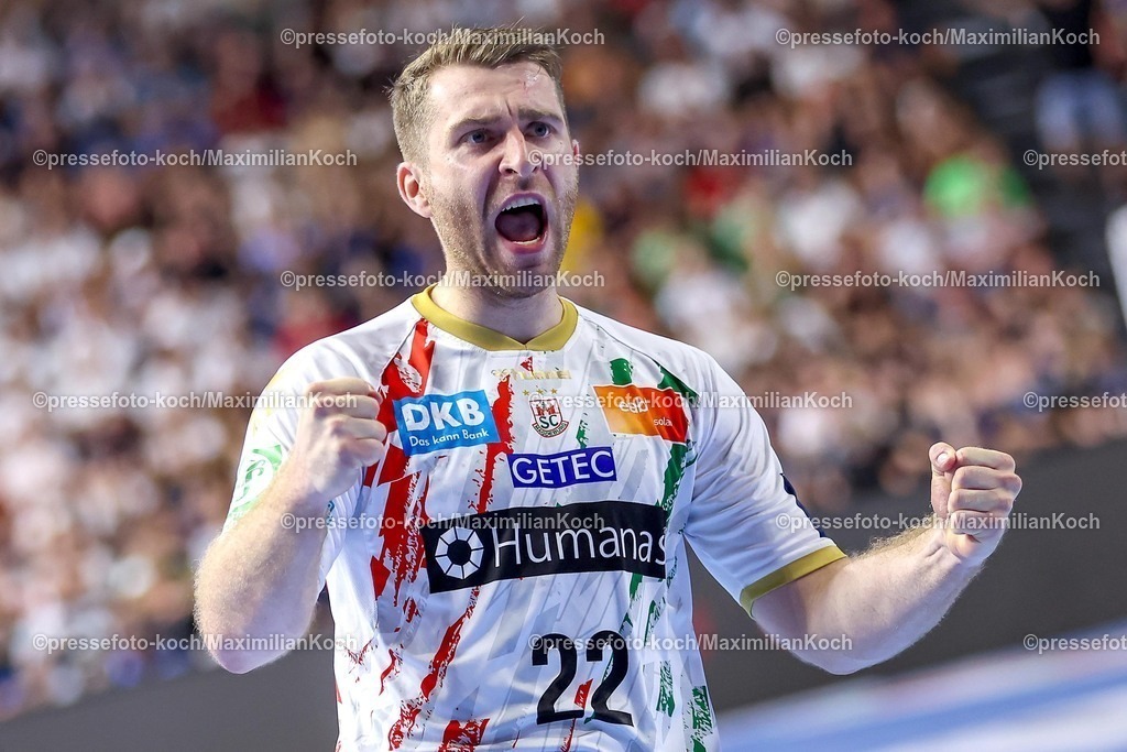 KoeEHF14062502081 | 14.06.2025, Handball, Halbfinale TruckScout24 EHF FINAL4, LANXESS arena Köln, FC Barcelona - SC Magdeburg: Lukas Mertens (Magdeburg #22) jubelnd