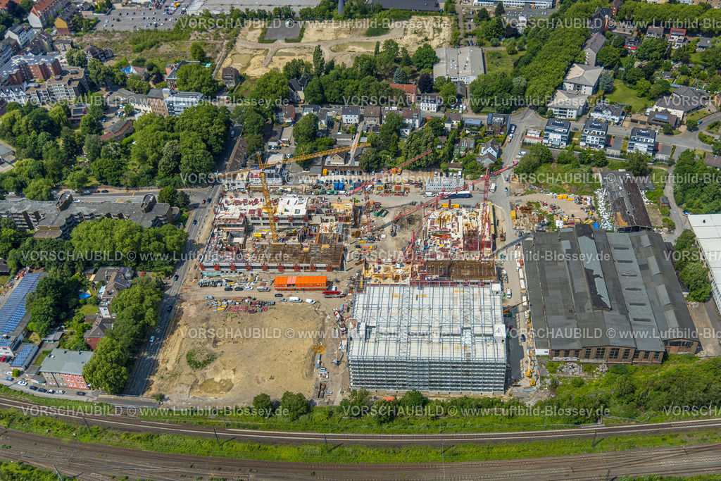 Herne250601862 | Luftbild, Baustelle und Abrissarbeiten für neues FunkenbergQuartier zwischen Baumstraße und Fabrikstraße, Baukau, Herne, Ruhrgebiet, Nordrhein-Westfalen, Deutschland