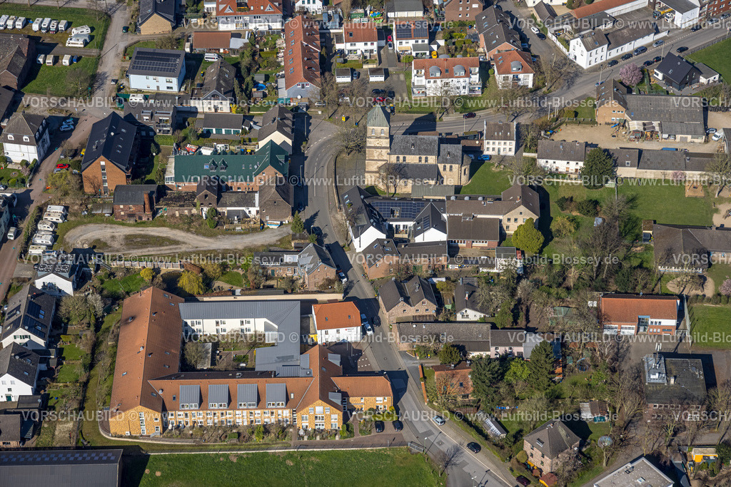 Duisburg240303210 | Luftbild, Wohngebiet und Malteserstift St. Sebastian Duisburg-Muendelheim Senioerenheim, katholische Kirche St. Dionysius, Mündelheim, Duisburg, Ruhrgebiet, Nordrhein-Westfalen, Deutschland, Duisburg-S