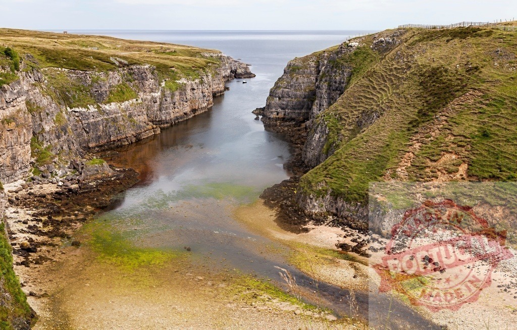 Smoo Cave inlet Durness Scotland cliffs and sea | Smoo Cave inlet showing sea, cliffs, and rugged landscape at Durness - Realized with Pictrs.com