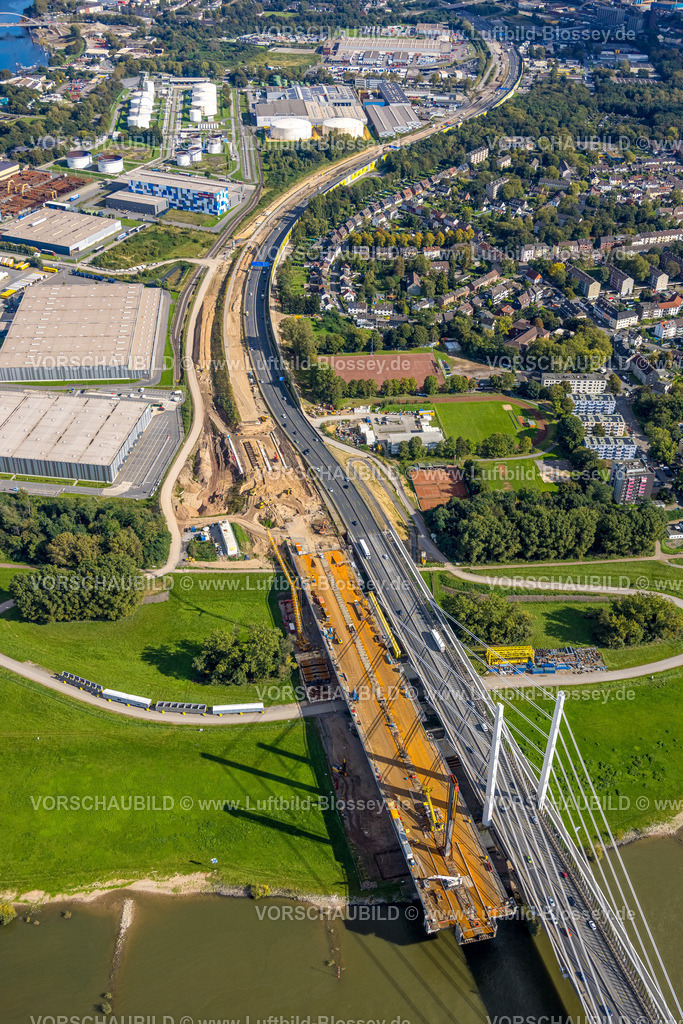 Duisburg241004216 | Luftbild, Großbaustelle Autobahn A40 Rheinbrücke Neuenkamp, Neuenkamp, Duisburg, Ruhrgebiet, Nordrhein-Westfalen, Deutschland
