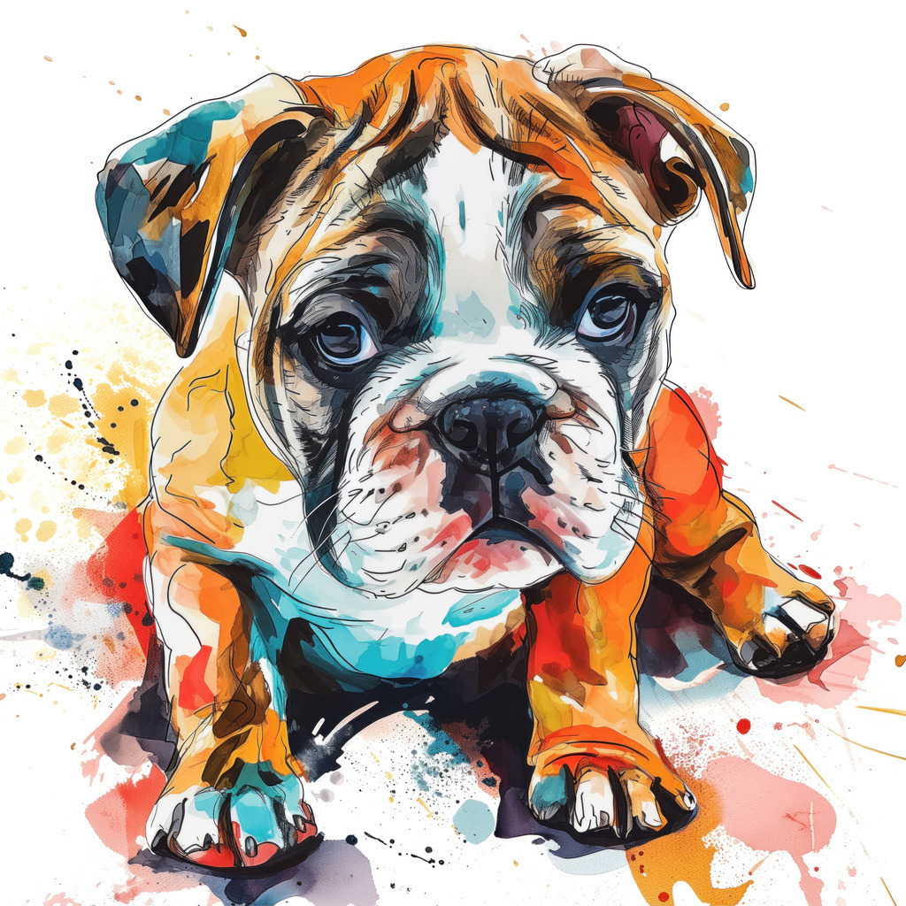 2401008 - Illustration eines Bulldoggen Welpen | Eine süßer Bulldoggen Welpe im Stil eines Aquarell Illustration.