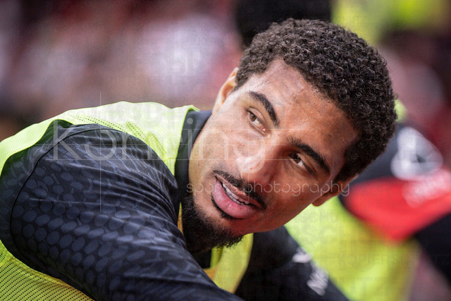 German Bundesliga, Bayer 04 Leverkusen vs. RB Leipzig, 02.05.2026 | LEVERKUSEN, GERMANY - MAY 2, 2026 :  Loic Bade (Bayer 04 Leverkusen, 5) warms up during the German Bundesliga match on gameday 32 between Bayer 04 Leverkusen vs. RB Leipzig at BayArena on May 2, 2026 in Leverkusen, Germany. DFL REGULATIONS PROHIBIT ANY USE OF PHOTOGRAPHS AS IMAGE SEQUENCES AND/OR QUASI-VIDEO.