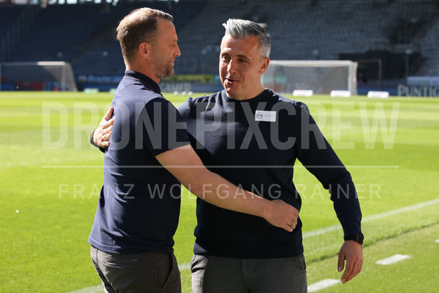 Grazer AK 1902 vs WSG Tirol – Austrian Bundesliga | Graz, Austria, 02.MAY.26 - SOCCER - ADMIRAL Bundesliga, Qualification Group, Grazer AK 1902 vs WSG Tirol. The image shows head coach Ferdinand Feldhofer (GAK) and head coach Philipp Semlic (WSG Tirol).