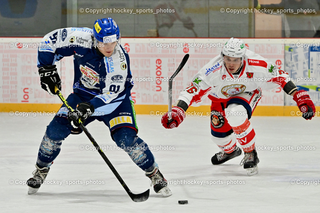 ESV FERLACH vs. ESC SOCCERZONE STEINDORF | #91 Kravanja Kristian ESC Steindorf, #76 Pem Nik ESV Ferlach, ESV FERLACH vs. ESC SOCCERZONE STEINDORF, ESV FERLACH vs. ESC SOCCERZONE STEINDORF am 22.11.2024 in Ferlach (Eishalle Ferlach ), Austria, (Photo by Bernd Stefan)