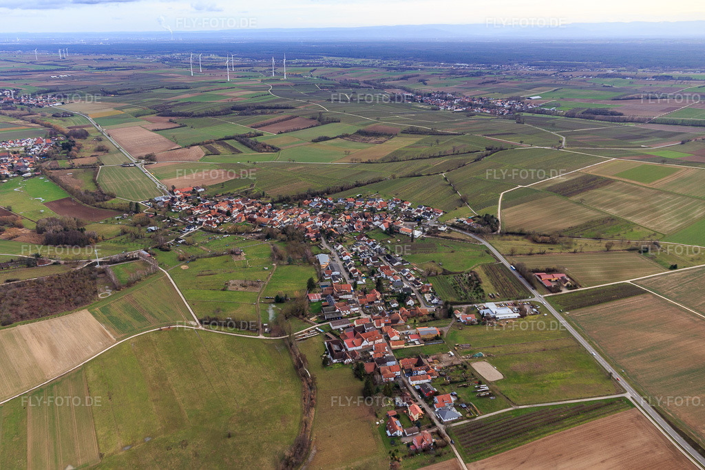 Luftbild: Ortsansicht von Westen in Oberhausen im Bundesland Rheinland-Pfalz in Deutschland. Foto: IMG_124166.jpg vom 04.02.2021 durch Werner Riehm/FLY-FOTO.de