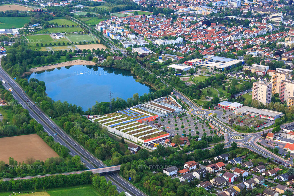 Luftbild: OBI Markt Bensheim am Badesee in Bensheim im Bundesland Hessen in Deutschland. Foto: IMG_088353.jpg vom 09.05.2016 durch Werner Riehm/FLY-FOTO.deWWW.OBI.DE