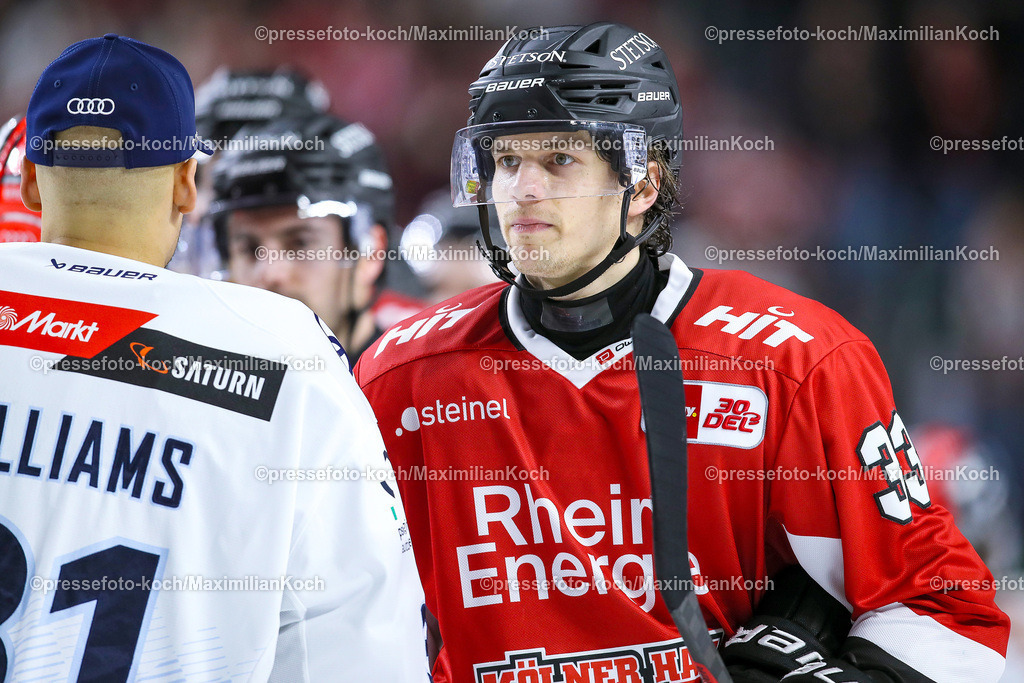 KoeDEL14032402105 | 14.03.2024, Köln, Eishockey, Penny DEL, Pre-Playoffs Spieltag 3, Lanxess-Arena, Kölner Haie - ERC Ingolstadt: Tim Wohlgemuth (Kölner Haie)