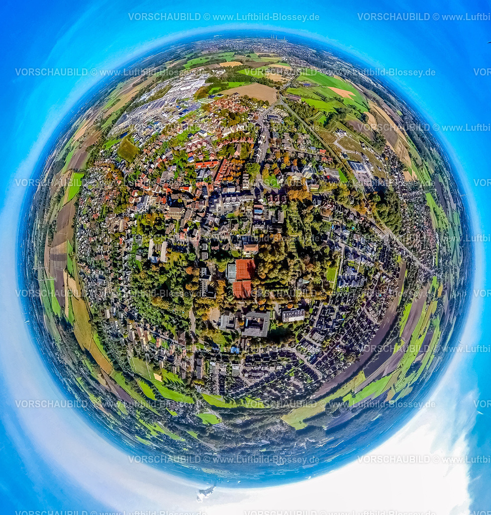 Selm241190515Bork | Luftbild, Wohngebiet Ortsansicht Bork, Erdkugel, Fisheye Aufnahme, Fischaugen Aufnahme, 360 Grad Aufnahme, tiny world, little planet, fisheye Bild, Bork, Selm, Ruhrgebiet, Nordrhein-Westfalen, Deutschland