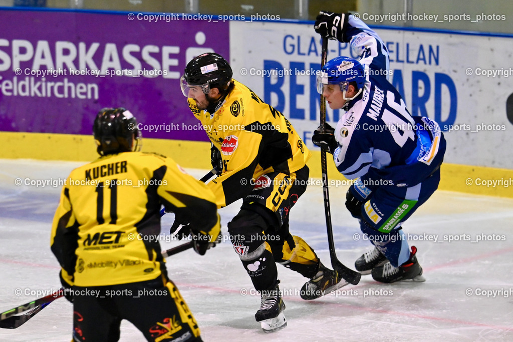 ESC Steindorf vs. MET PHOTOVOLTAIK HORNETS SPITTAL | #47 Kohlmaier Luca EC Hornets Spittal, #46 Maurer Julian ESC Steindorf, ESC Steindorf vs. MET PHOTOVOLTAIK HORNETS SPITTAL, ESC Steindorf vs. MET PHOTOVOLTAIK HORNETS SPITTAL am 26.10.2024 in Steindorf (Ossiachersee Halle), Austria, (Photo by Bernd Stefan)