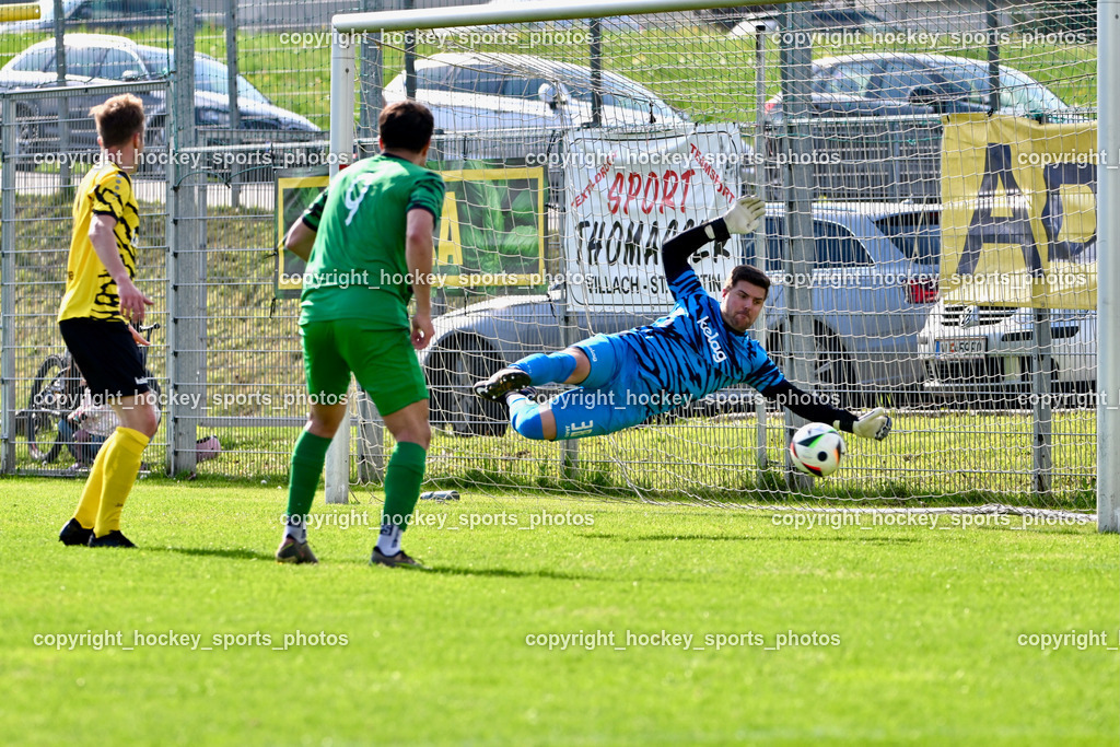 SC Landskron vs. FC Faakersee | Flugeinlage, #9 Damjan Jovanovic SC Landskron, #23 Roman Adunka FC Faakersee, #38 Michael Lessiak FC Faakersee, SC Landskron vs. FC Faakersee, SC Landskron vs. FC Faakersee am 27.04.2025 in Villach (Sportanlage Landskron), Austria, (Photo by Bernd Stefan)