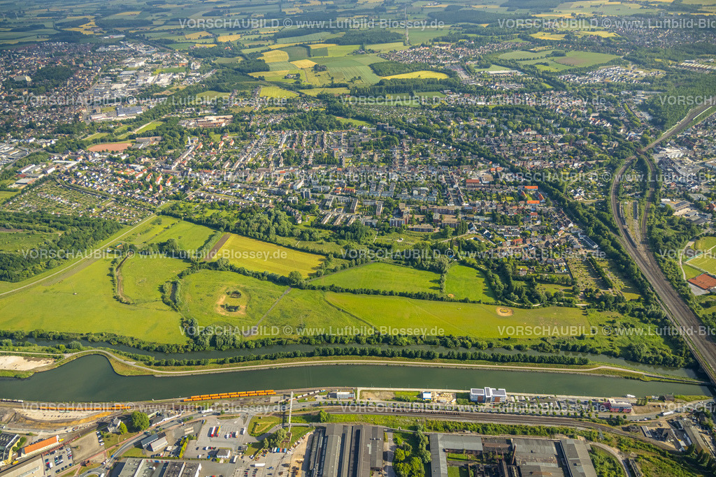 Hamm220601565 | Luftbild, Wohnsiedlung zwischen Großer Sandweg und Nordenstiftsweg, Lippeaue, Urbaner Garten Kornmersch, Bockum-Hövel, Hamm, Ruhrgebiet, Nordrhein-Westfalen, Deutschland