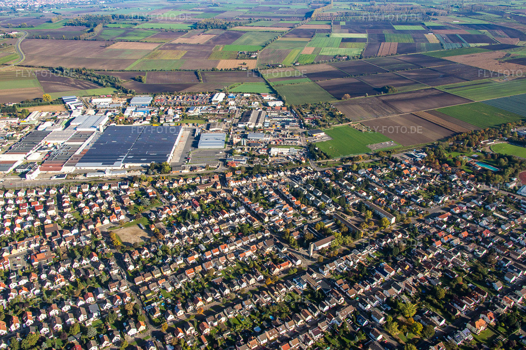 Luftbild: Industriegebiet in Bürstadt im Bundesland Hessen in Deutschland. Foto: IMG_075235.jpg vom 19.10.2014 durch Werner Riehm/FLY-FOTO.de