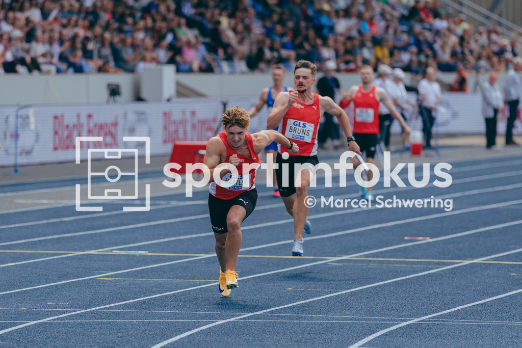 Deutsche Meisterschaften der Frauen und Männer 2026 | Nils Hartleif, LG Brillux Münster, Jakob Bruns, LG Brillux Münster, 4x100-Meter-Staffel, Deutsche Meisterschaften der Frauen und Männer 2026, Lohrheidestadion Bochum-Wattenscheid, 26.07.2026. Foto: Marcel Schwering / sportimfokus - Realisiert mit Pictrs.com