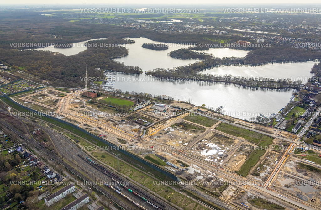 Duisburg230302298 | Luftbild, Baustelle, ehemaliger Rangierbahnhof Wedau, geplantes Duisburger Wohnquartier, Sechs-Seen-Platte, Wedau, Duisburg, Ruhrgebiet, Nordrhein-Westfalen, Deutschland
