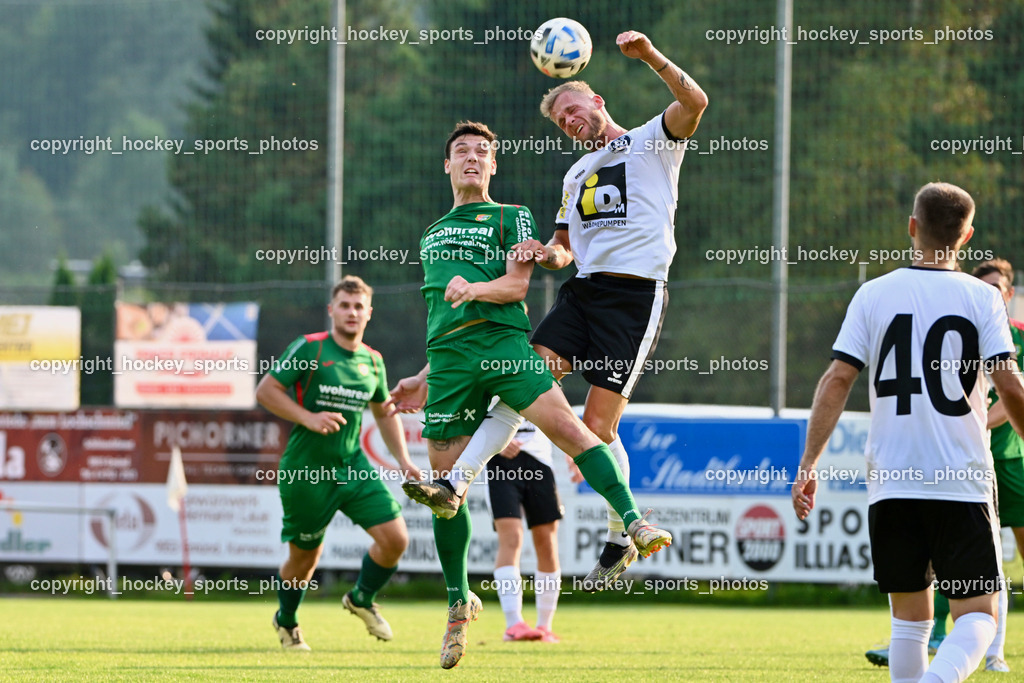 FC Gmünd vs. SV Spittal 1921 | #19 Nico Payer FC Gmünd, #44 Miha Kostanjsek SV Spittal, FC Gmünd vs. SV Spittal 1921, FC Gmünd vs. SV Spittal 1921 am 27.08.2024 in Gmünd (Sportplatz Karnerau), Austria, (Photo by Bernd Stefan)