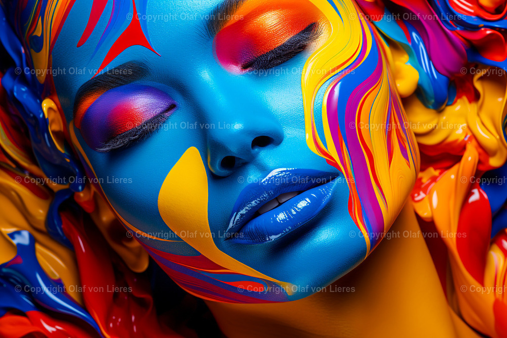 sinnliches Frauengesicht in bunten Farben als Wandbild | Frauengesichter in bunten Farben