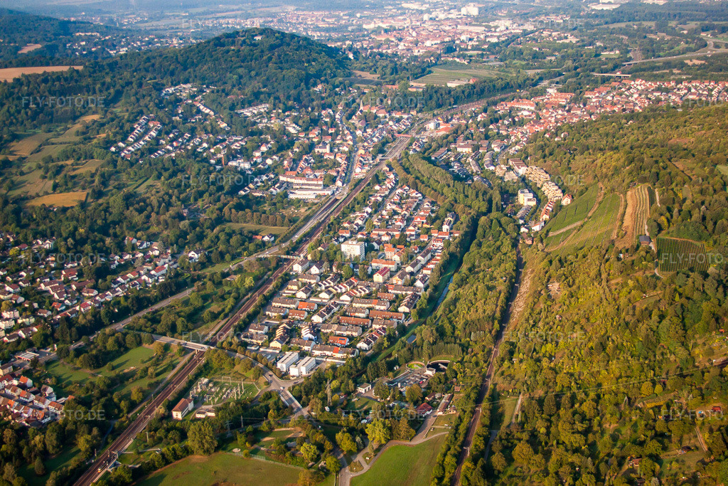 Luftbild: Pfinztalstr im Ortsteil Grötzingen in Karlsruhe im Bundesland Baden-Württemberg in Deutschland. Foto: IMG_52852.jpg vom 05.09.2012 durch Werner Riehm/FLY-FOTO.de