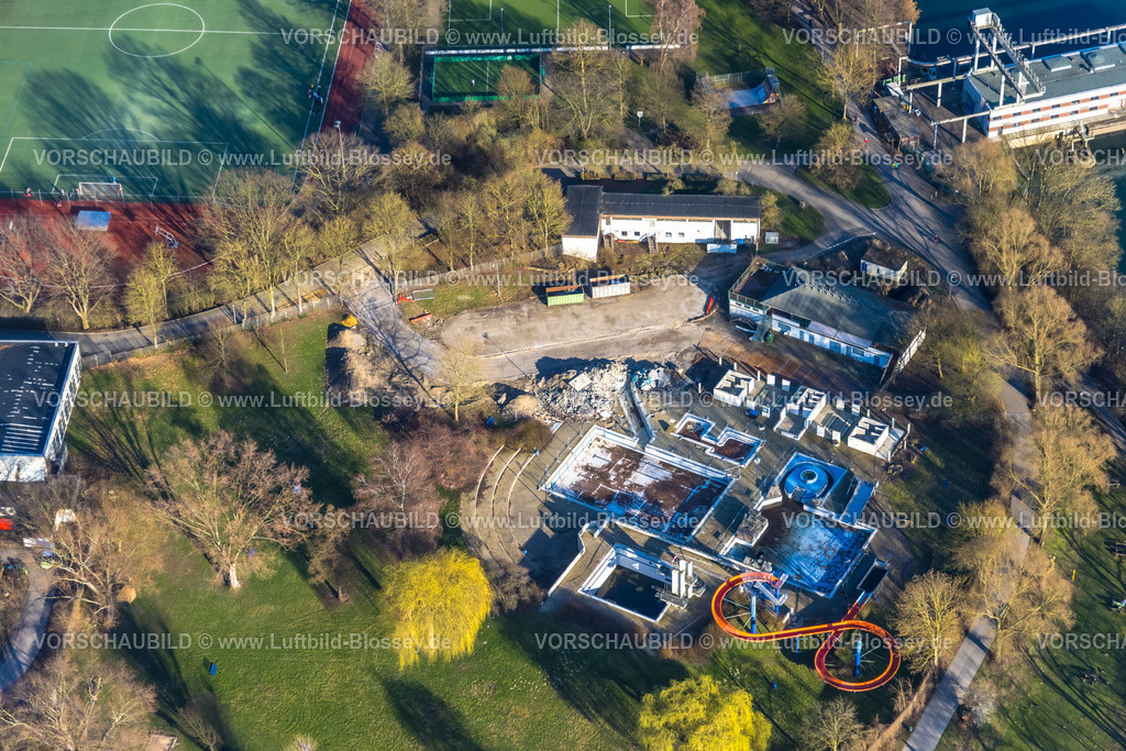 Herdecke260304494 | Luftbild, Freibad Herdecke am Fluss Ruhr, Baustelle mit Abbrucharbeiten, Wasserrutsche, Herdecke, Ruhrgebiet, Nordrhein-Westfalen, Deutschland