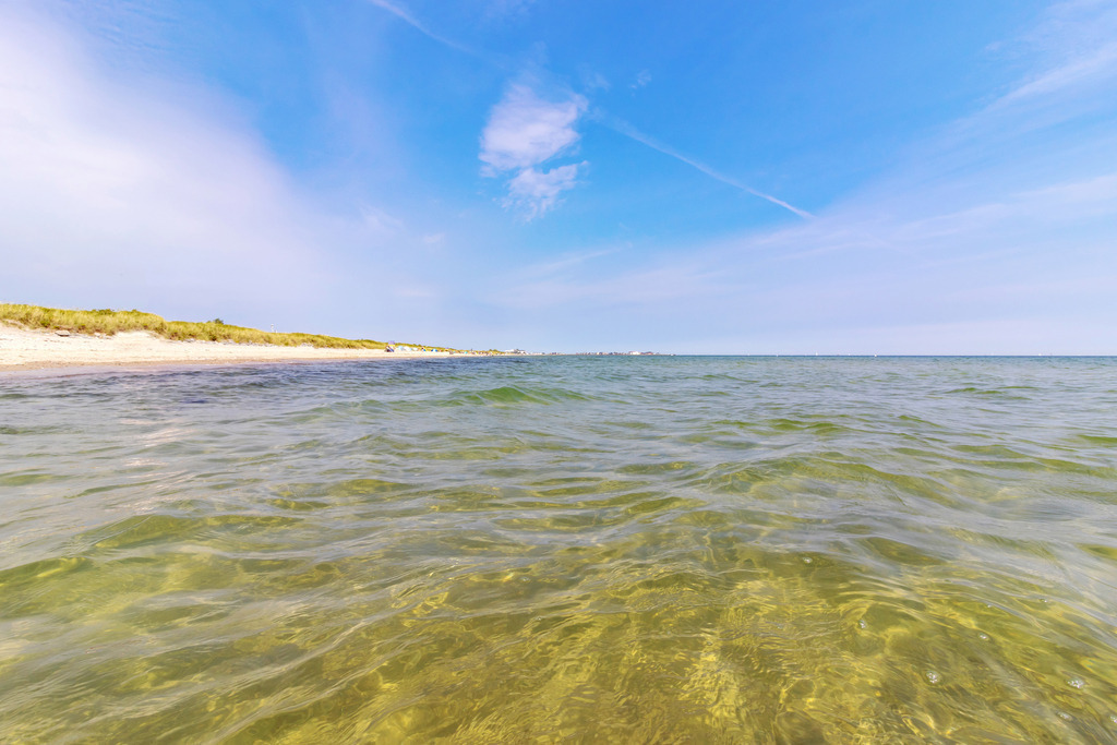 Wandbild: Blick vom Meer zum Strand in Schönhagen | Die unberührte Schönheit des Strandes in Schönhagen – dieses Wandbild zeigt die Küste aus einer einzigartigen Perspektive vom Meer aus. Das Wasser ist kristallklar, reflektiert das sanfte Sonnenlicht und vermittelt eine Atmosphäre von Weite und Ruhe. Der strahlend blaue Himmel mit wenigen Schleierwolken rundet die Szene harmonisch ab. Ein maritimes Kunstwerk, das die entspannte Schönheit der Ostsee direkt in Ihr Zuhause bringt. - Realisiert mit Pictrs.com