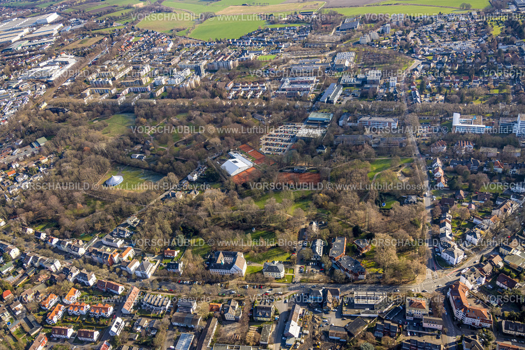 Unna230213066 | Luftbild, Kurpark, Luisentraße, Tennisanlage  Unna 02 Grün- Weiss, Circus Travados Zirkuszelt, Königsborn, Unna, Ruhrgebiet, Nordrhein-Westfalen, Deutschland