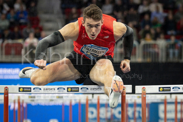 ISTAF Indoor; Duesseldorf, 24.01.2026 | DUESSELDORF, GERMANY - JANUARY 24: Tim Eikermann (GER) during 60m Hurdles final of the ISTAF Indoor Dusseldorf at PSD Bank Dome on January 24, 2026 in Duesseldorf, Germany. 