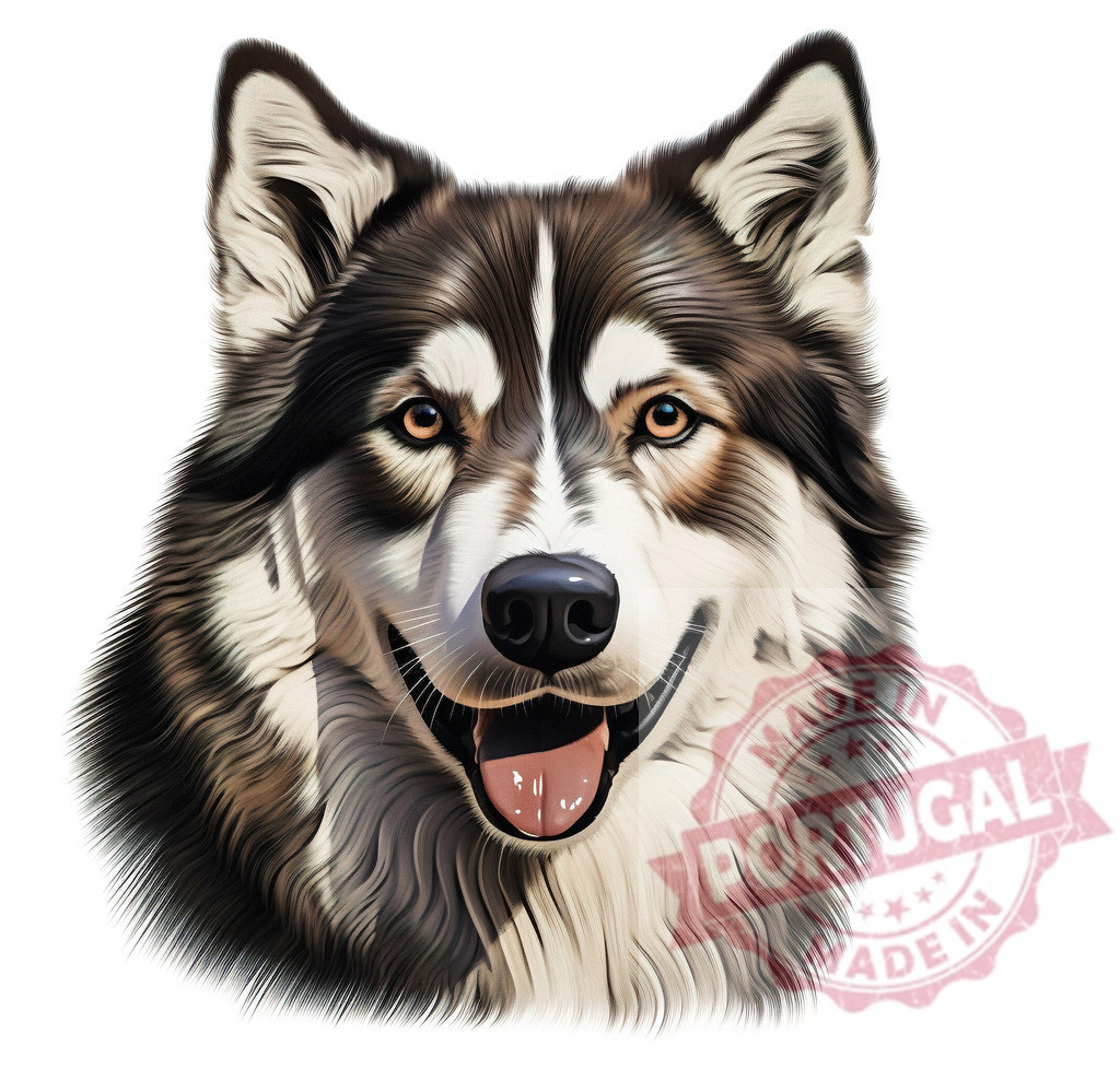 Siberian husky dog portrait looking friendly | Professional artful dog portraits Siberian husky dog with brown and white fur sticking tongue out - Realized with Pictrs.com