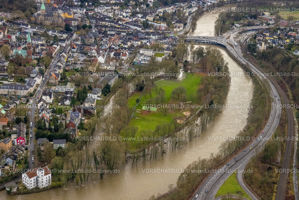 Essen231202762Werden | Luftbild, Ruhrhochwasser, Weihnachtshochwasser 2023, starke Regenfälle,  Bredeney, Essen, Ruhrgebiet, Nordrhein-Westfalen, Deutschland