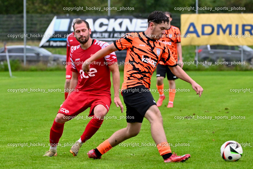 SV Viktoria Viktring vs. FC Mondi Frantschach | #7 Yevhen Sutkovyi SV Viktoria Viktring, #10 Arnel Karahasanovic FC Frantschach, SV Viktoria Viktring vs. FC Mondi Frantschach, SV Viktoria Viktring vs. FC Mondi Frantschach am 02.08.2025 in Klagenfurt (Sportplatz Viktrink), Austria, (Photo by Bernd Stefan)